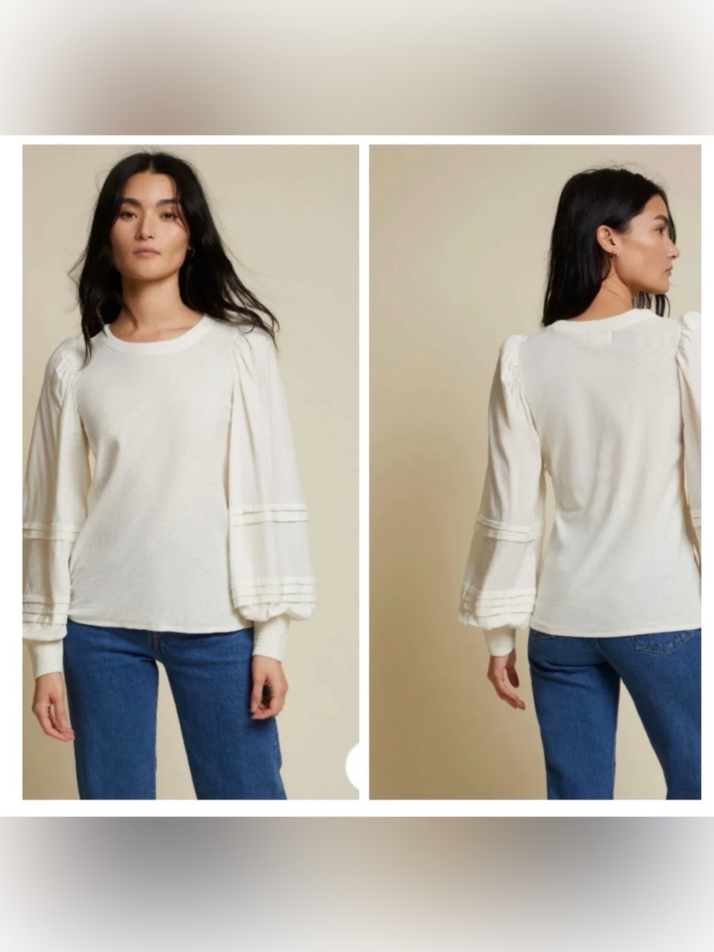 Nation LTD Caitlyn Drama Sleeve Off-White Tee Size XS
